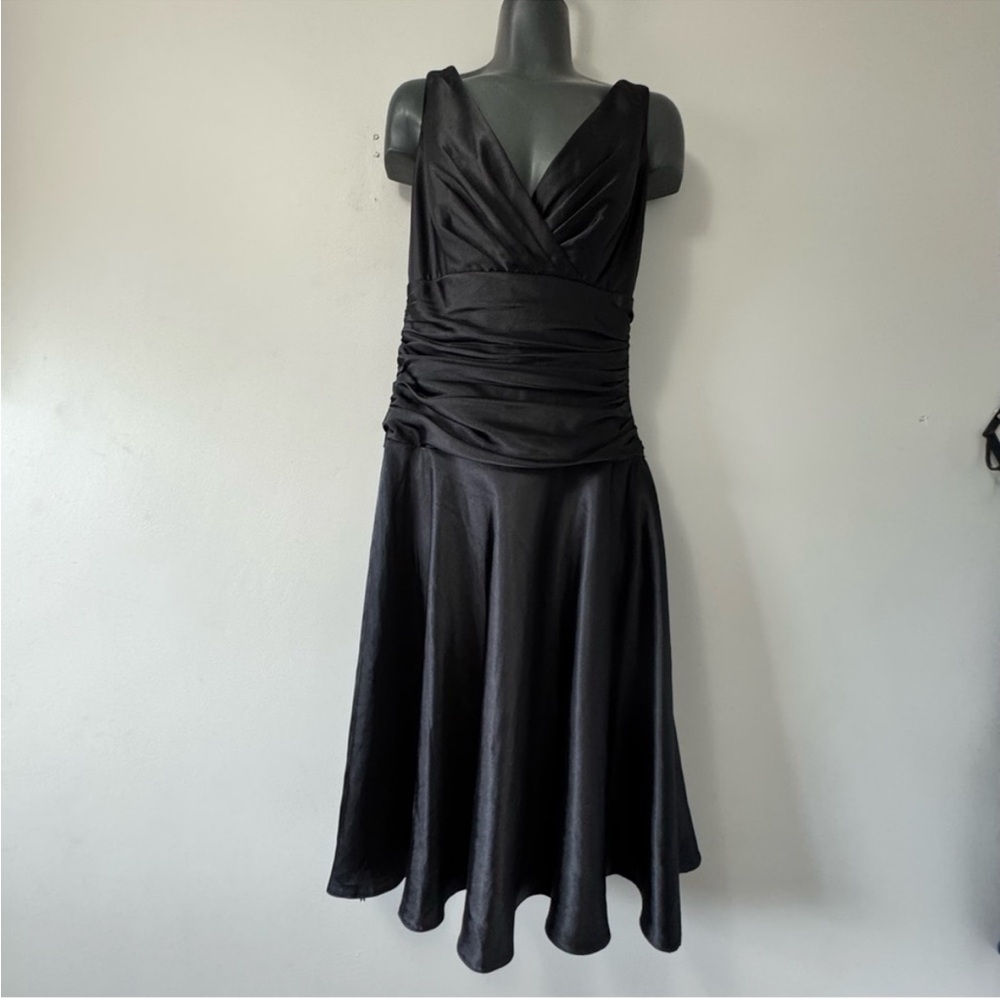 Dessy Collection Black Fit and Flare Midi Dress